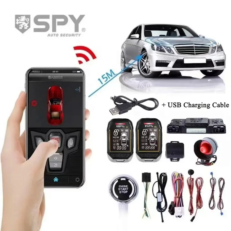 Spy Universal 2 Way Car Alarm System Pke Car Remote Keyless Entry Launch Module Kit Bluetooth App Remote Engine Start