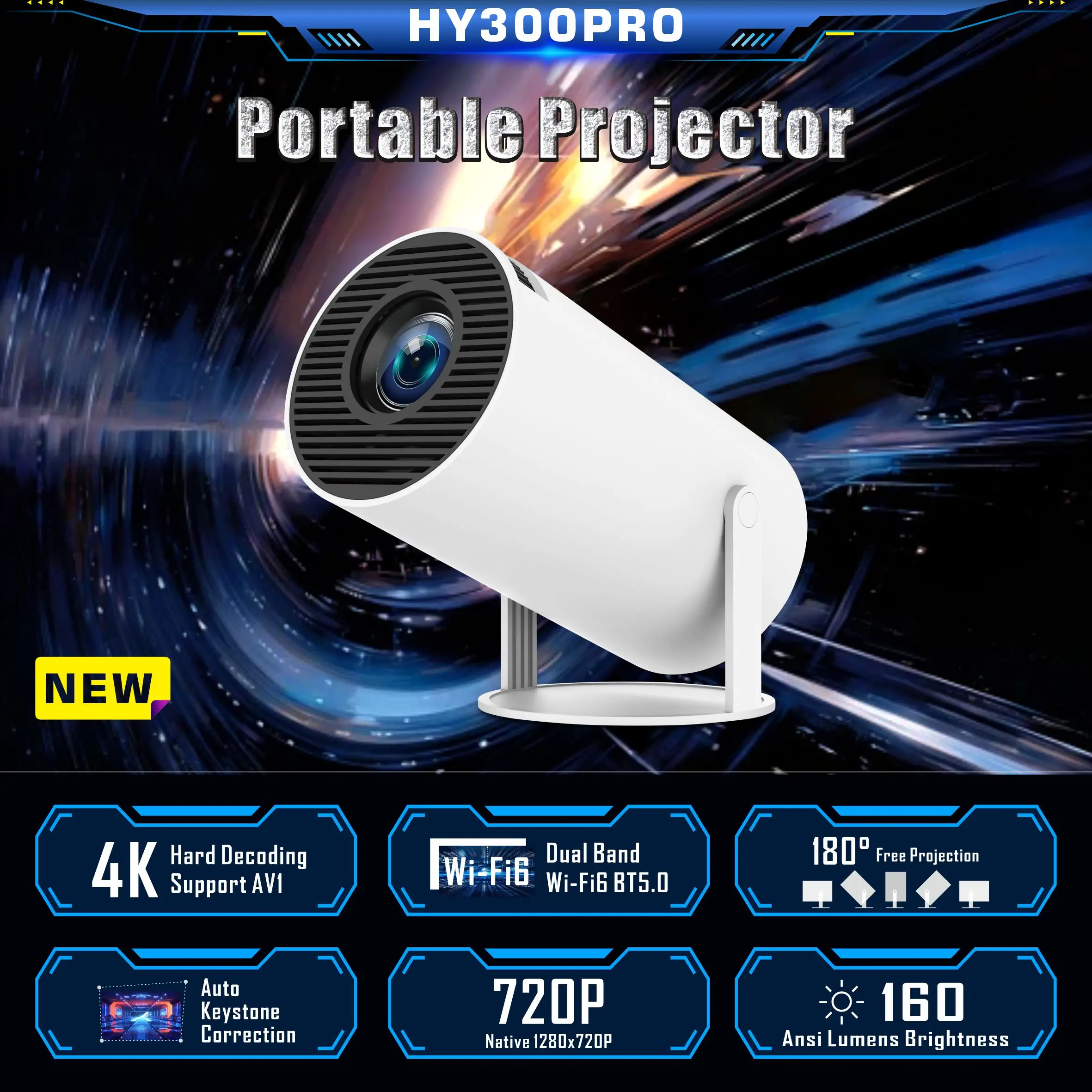 Hy300 Pro Proiettore Stile Gratuito Per Samsung Xiaomi Android Wifi Home Theater 720P Outdoor 1080P 4K Supporto Hdmi Usb