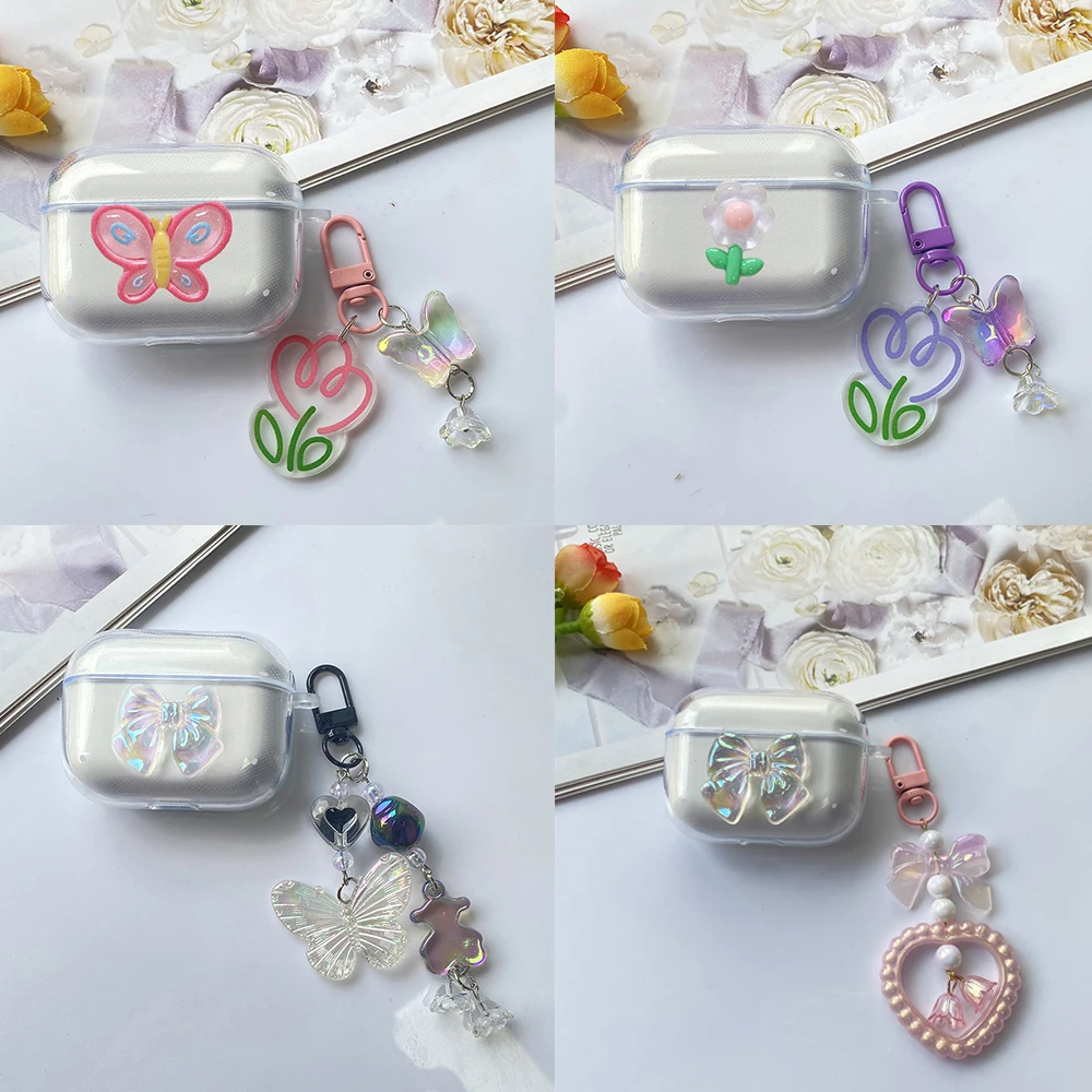 Per Oppo Enco Air3 / Free 3 /Free2 /Enco X2 Fashion Flower Pendant Case Custodia In Silicone Trasparente Per Auricolari Per Oppo Enco Free2