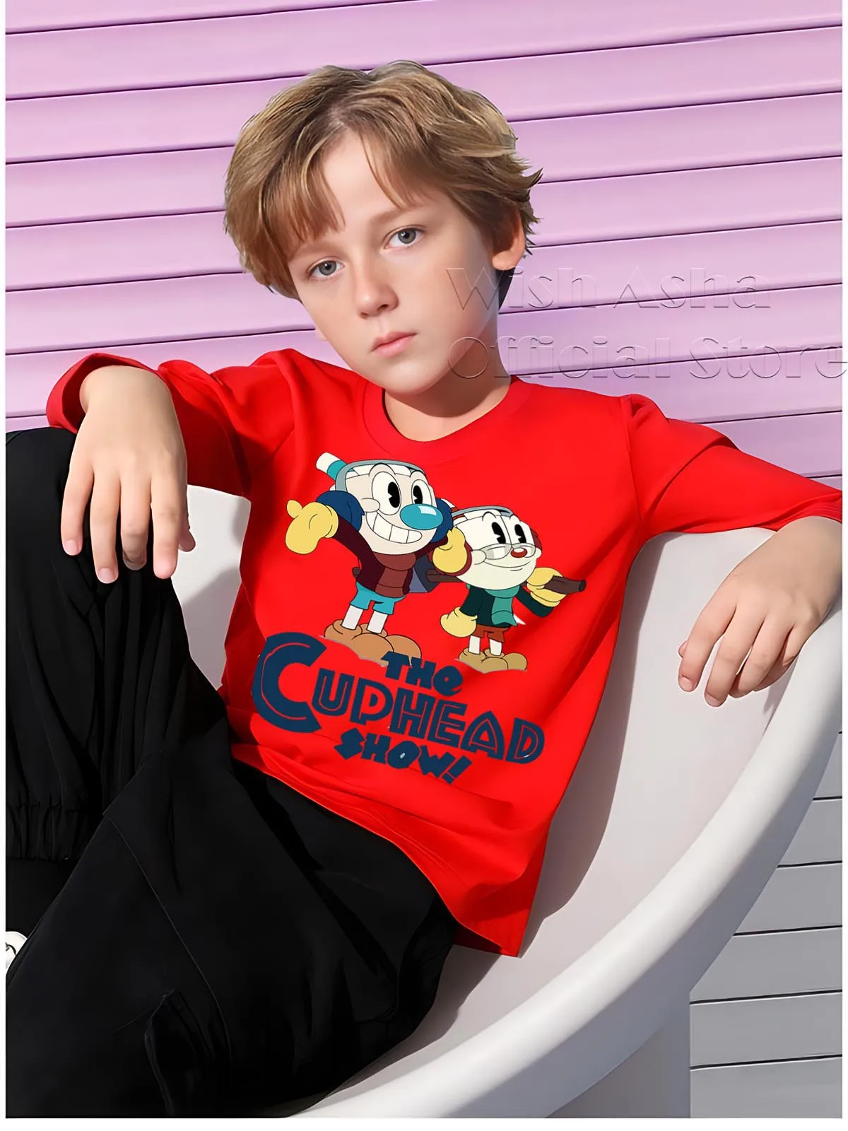 Ragazze Ragazzi Cuphead Stampa Magliette Estate Manica Lunga Tshirt Bambini Cartoon Cuphead Top Anime T-Shirt Camisetas Bambini Tees