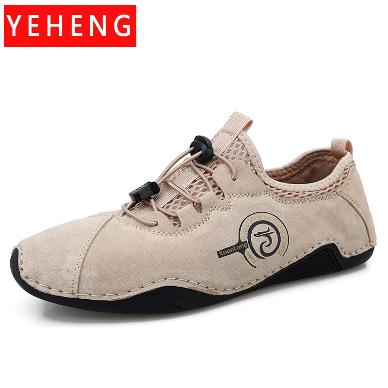 Spring Autumn Men'S Casual Shoes Classic Leather Handmade Shoes Moccasin Flat Peas Shoes Men'S Loafers Lightweight Driving Shoes