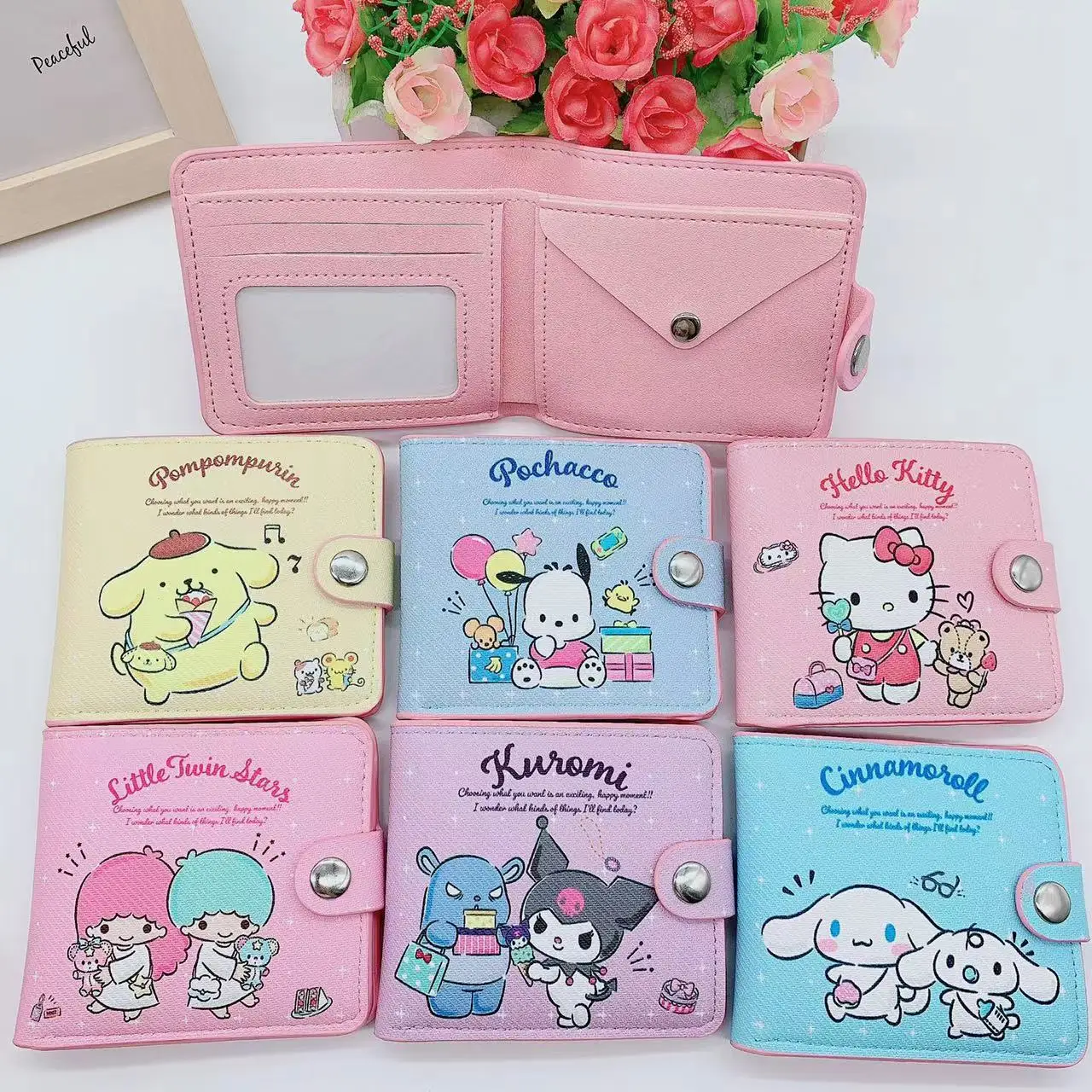 Sanrio Portamonete Donna New Hello Kitty Kuromi Cinnamoroll Portafoglio Amine Kawaii Cute Pocketbook Porta Carte D'Identità Billfold Money Bag