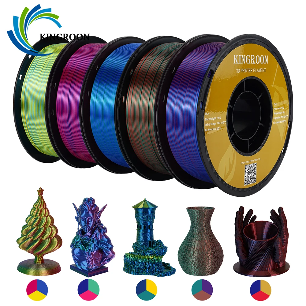 Kingroon Silk Tricolore Pla Filament Stampante 3D 1.75Mm 11 Lbs Silk Pla Filament Materiali Plastici Stampa 3D Colore Speciale