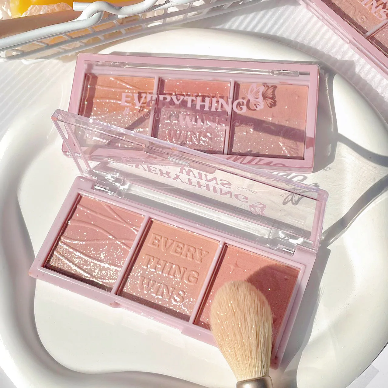 3 Colori Matte Peach Blush Shimmer Eyeshadow Palette Highlight Long-Lasting Nude Face Eye Makeup Cosmetic Blush Er Powder
