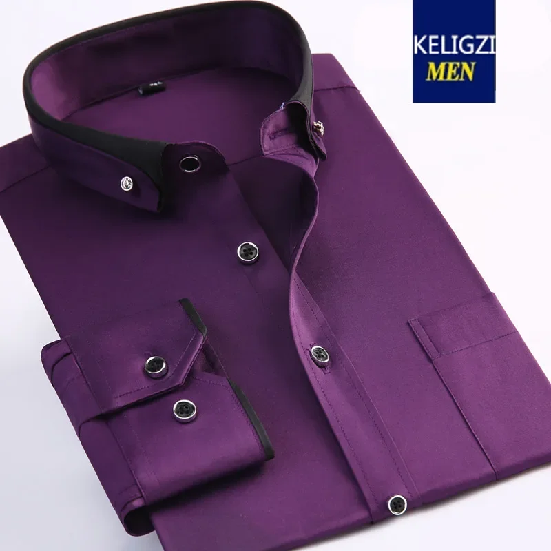 Nuovo Arrivo Primavera Maschio Tinta Unita Viola Abito Camicia Extra Large Moda Uomo Casual Alta Qualità Plus Size M-6Xl7Xl8Xl9Xl