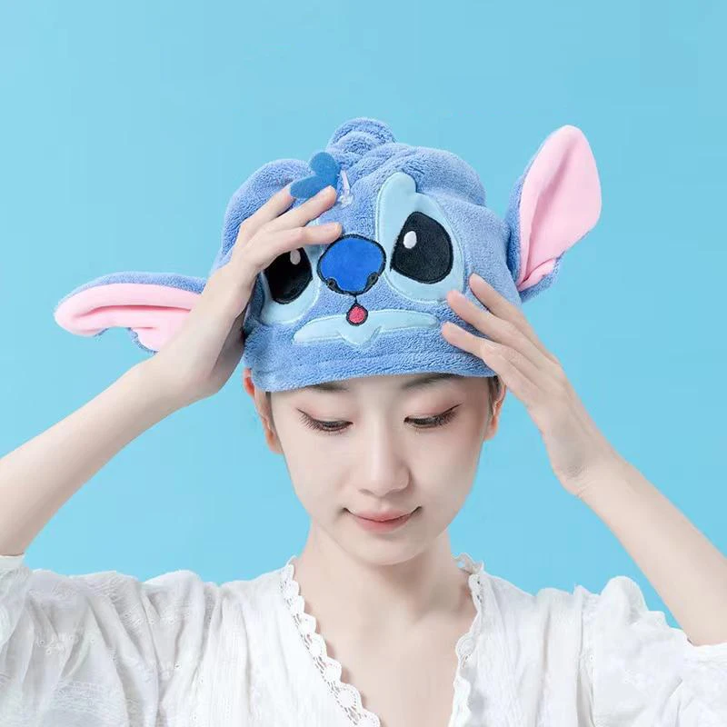 Originale Miniso Disney Stitch 3D Dry Hair Hat Cartoon Cute Adult Water Assorbente Fascia Regalo Per Bambini