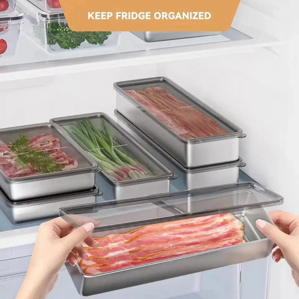 Contenitori Per La Conservazione Degli Alimenti Della Scatola Di Immagazzinaggio Della Carne Del Frigorifero Dell'Acciaio Inossidabile Con Gli Accesso