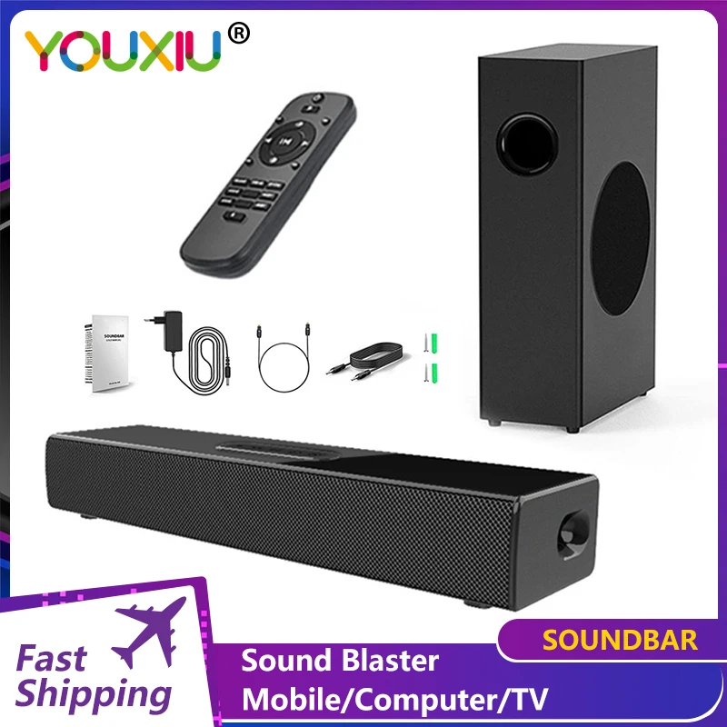 Soundbar 80W Con Subwoofer Per Tv Cablato E Wireless Bluetooth 5.0 Subwoofer Stereo 3D Soundbar Altoparlante Domestico Microfono Collegabile Soundbar 