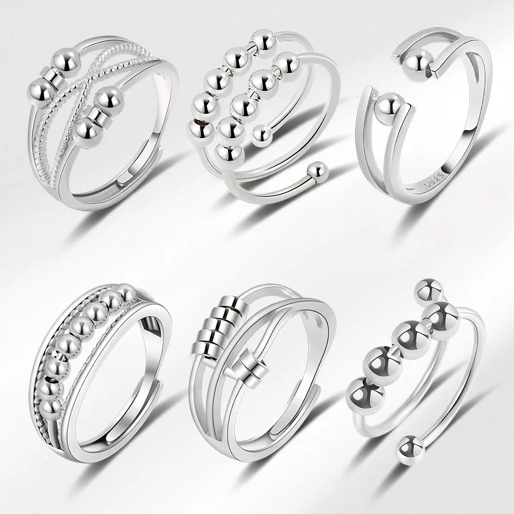 Perline Rotonde Rotanti Twisted Womens Rings Jewelry Stacking Metal Copper Spinner Fidget Ansia Relife Spinning Ring Anillos