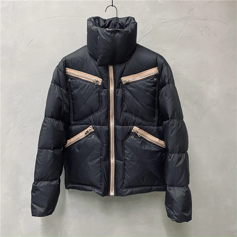 Owen Seak Piumini Da Uomo Stile Gotico Abbigliamento Da Uomo Inverno Neve Cerniera Cappotto Nero Solido Taglia Xl