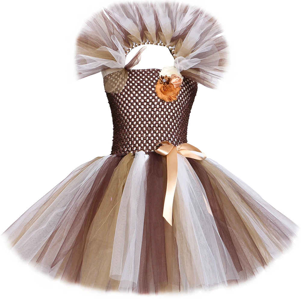Wild Lion Mane Tutu Dress Fiori Marroni Neonate Abiti Da Festa Vestiti Per Bambini Animal Cosplay Halloween Lion Costume Per Bambini
