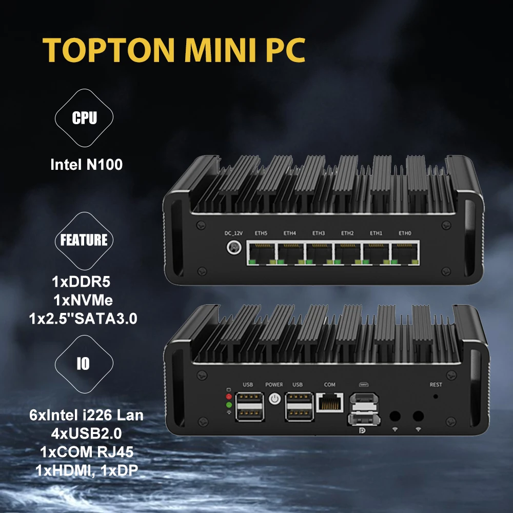 Flash Deal 6 Porte Firewall Micro Appliance Mini Pc Intel N100, 6 * Intel I226-V Lan Aes-Ni, Router Pc, Vpn, 8 Gb Ram 128 Gb Ssd