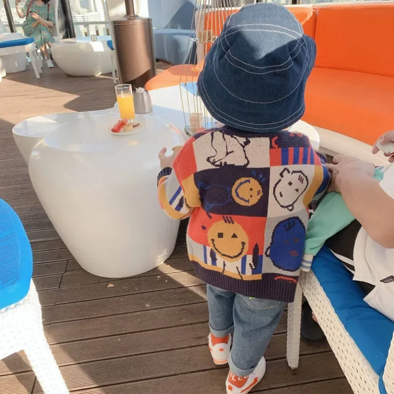 Autunno Inverno Ragazze Ragazzo 80-130 Cm Simpatico Cartone Animato Sorriso Maglioni Bambino Bambini Cardigan Maglioni Bambino Bambini Cardigan