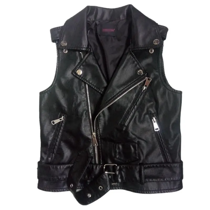 Nero Senza Maniche Pu Giacche In Pelle Da Donna Top Invernali Cintura In Pu Veste Capispalla Moto Gilet Gilet Rivetto Gilet Cintura