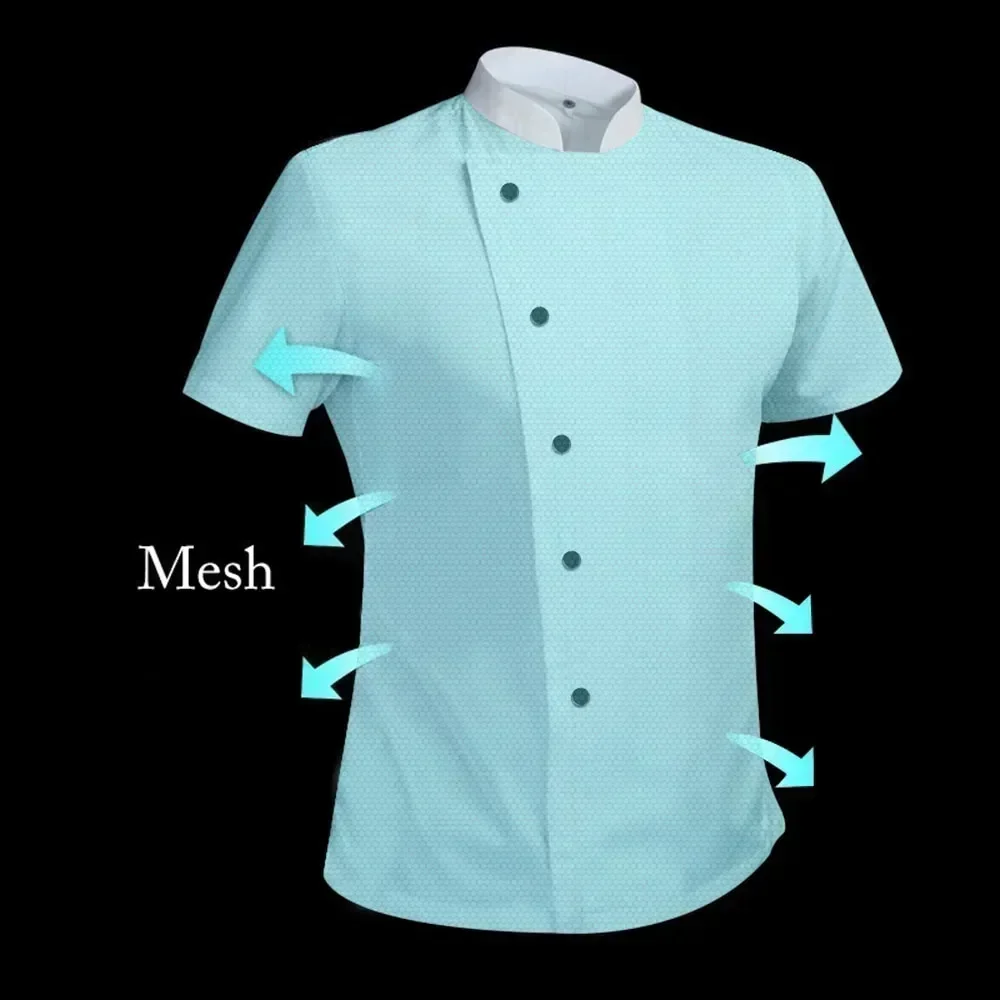 Ristorante Mesh Logo Short Traspirante Baker Chef Abbigliamento Cameriere T-Shirt Cook Work Coat Sleeve Hotel Uniform