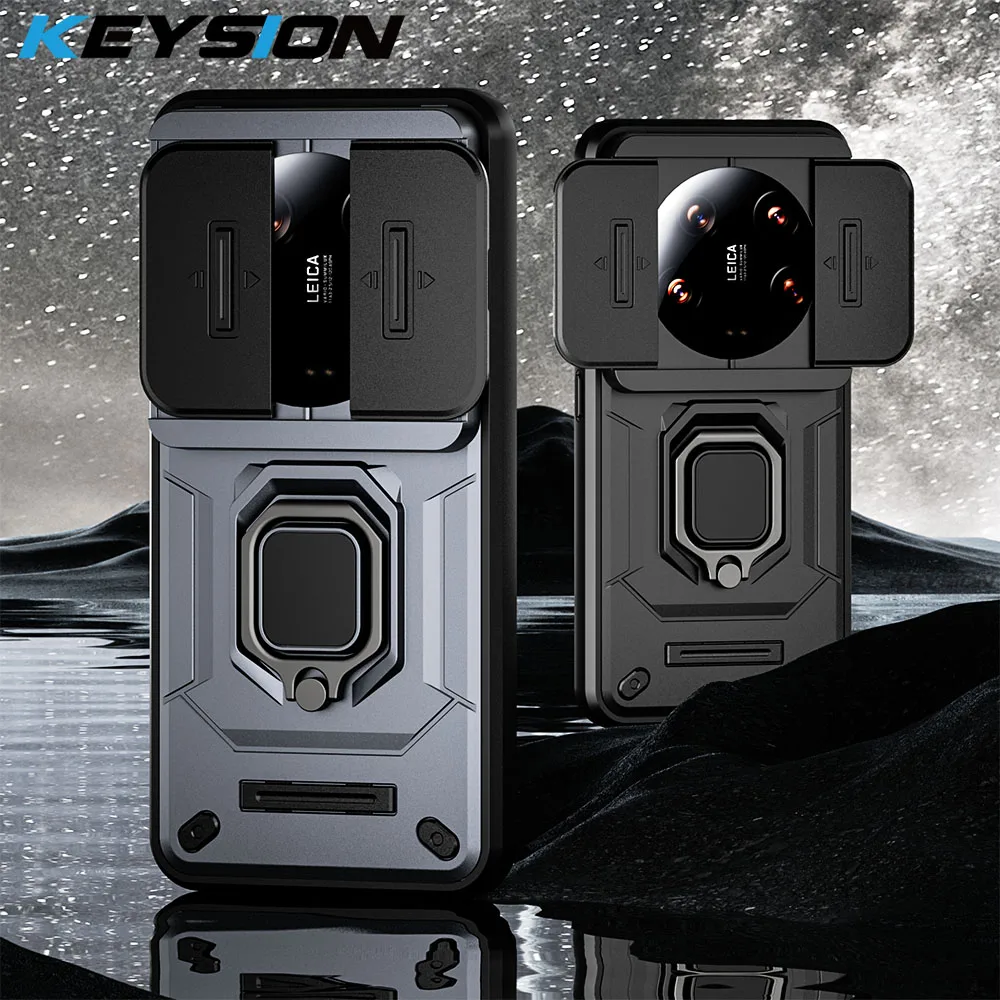 Custodia Antiurto Keysion Per Xiaomi 14 Ultra 5G 14 Pro 5G Slide Camera Lens Protection Ring Stand Cover Posteriore Del Telefono Per Redmi A3