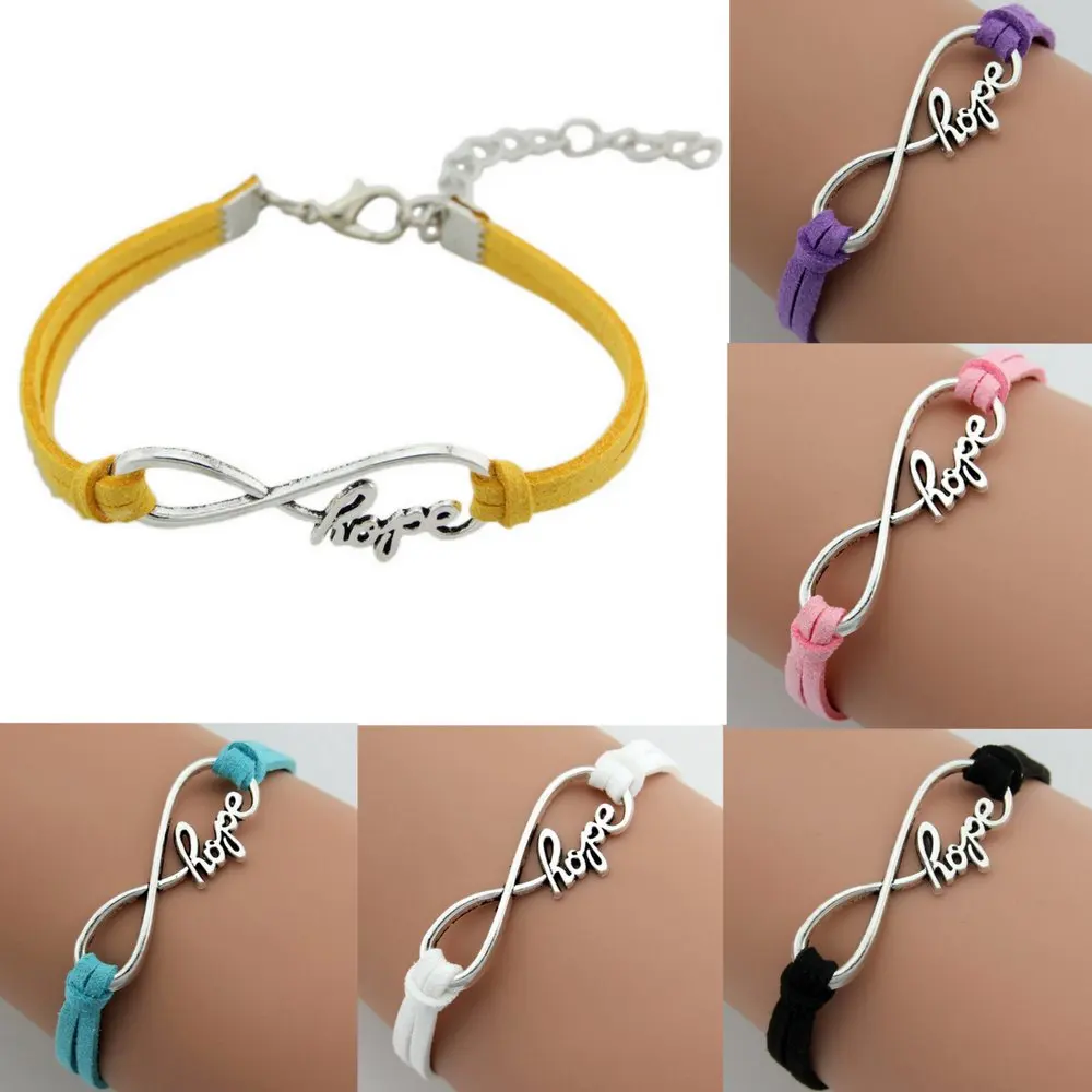 12 Pz/Lotto New Fashion Womens Vintage Argento Colore Infinito Speranza Fascino In Pelle Scamosciata Sintetica Amicizia Bracciali # Xx3