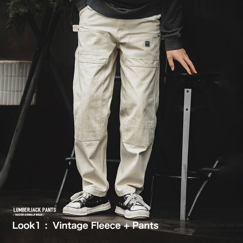 Maden Multi Tasche Jeans Bianchi Vintage Larghi Abbigliamento Da Lavoro Old Fashion Design Funzionale Pantaloni Chino Pantaloni Da Uomo Modificati Lum