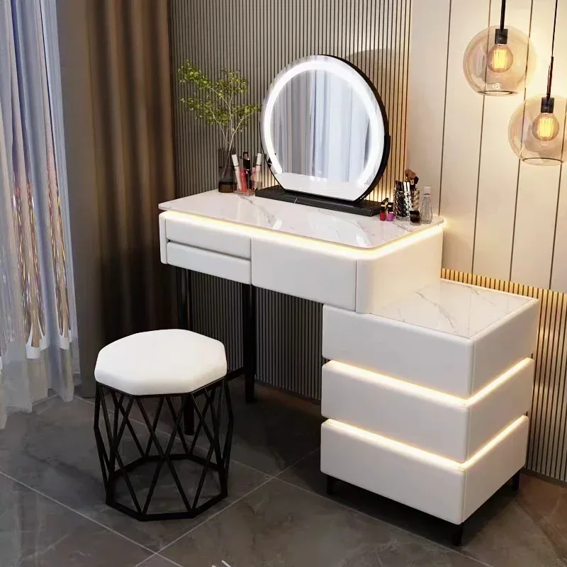 Modern Dresser Makeup Tables Vanity Mirror Led Drawer Makeup Toletta Luxury Tavoli Da Rucco Mobili Per Camera Da Letto