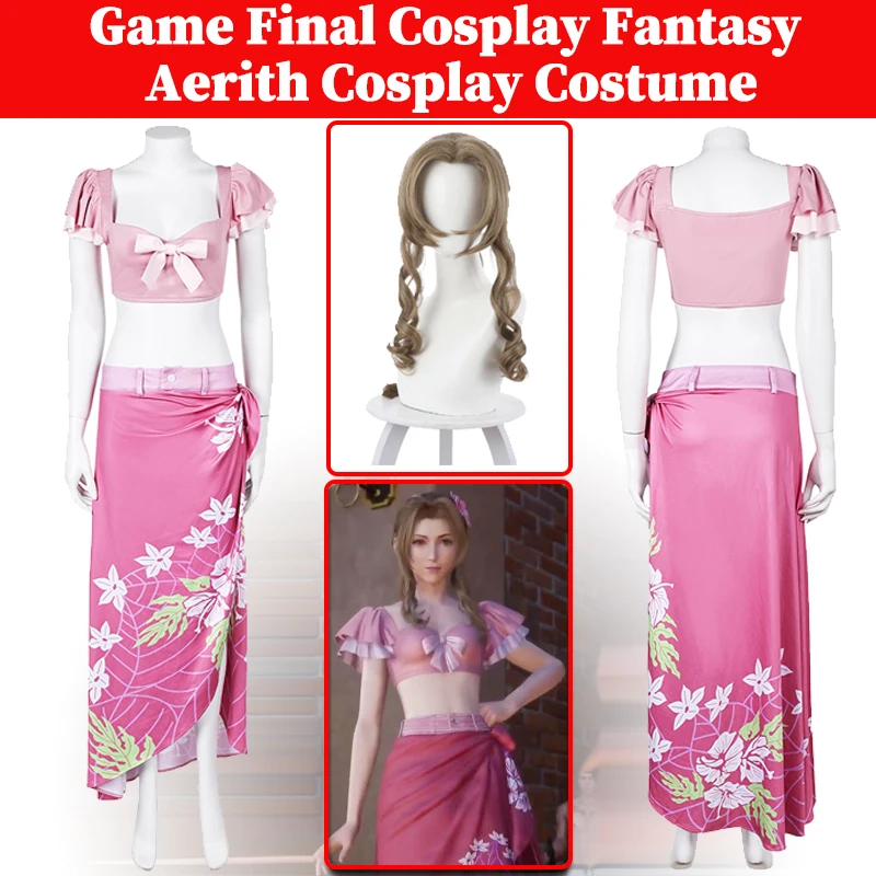 Gioco Finale Cosplay Fantasy Aerith Cosplay Dress Parrucche Donna Rolplay Summer Beach Costume Ff7 Rebirth Travestimento Abiti Di Halloween