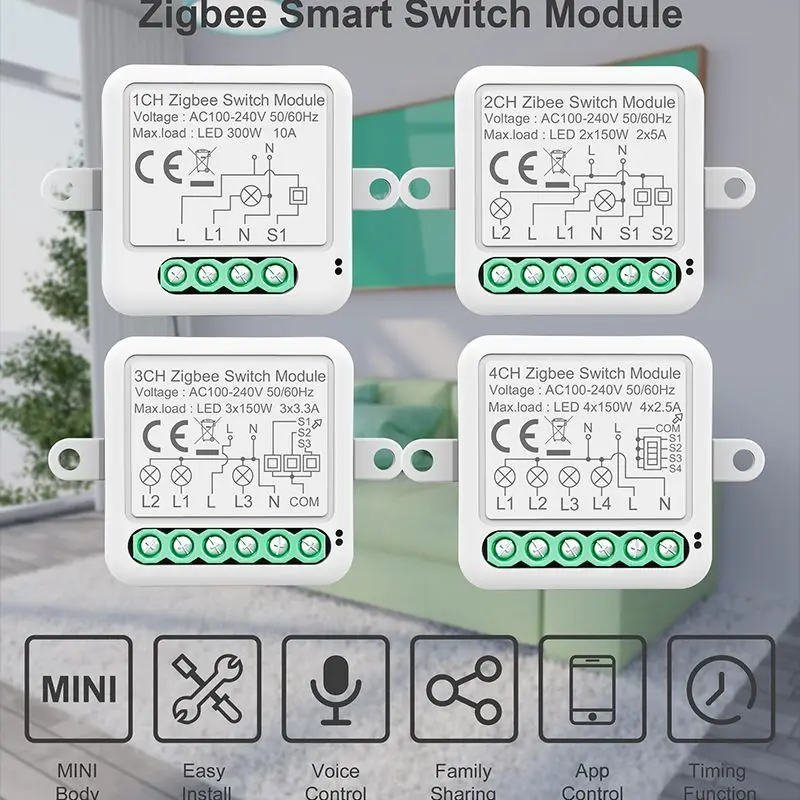 1/2/3/4Ch Tuya Zigbee Smart Switch 10A Modulo On-Off Telecomando Neutro Live Wire Dimming Timing Switch Supporto Google Alexa