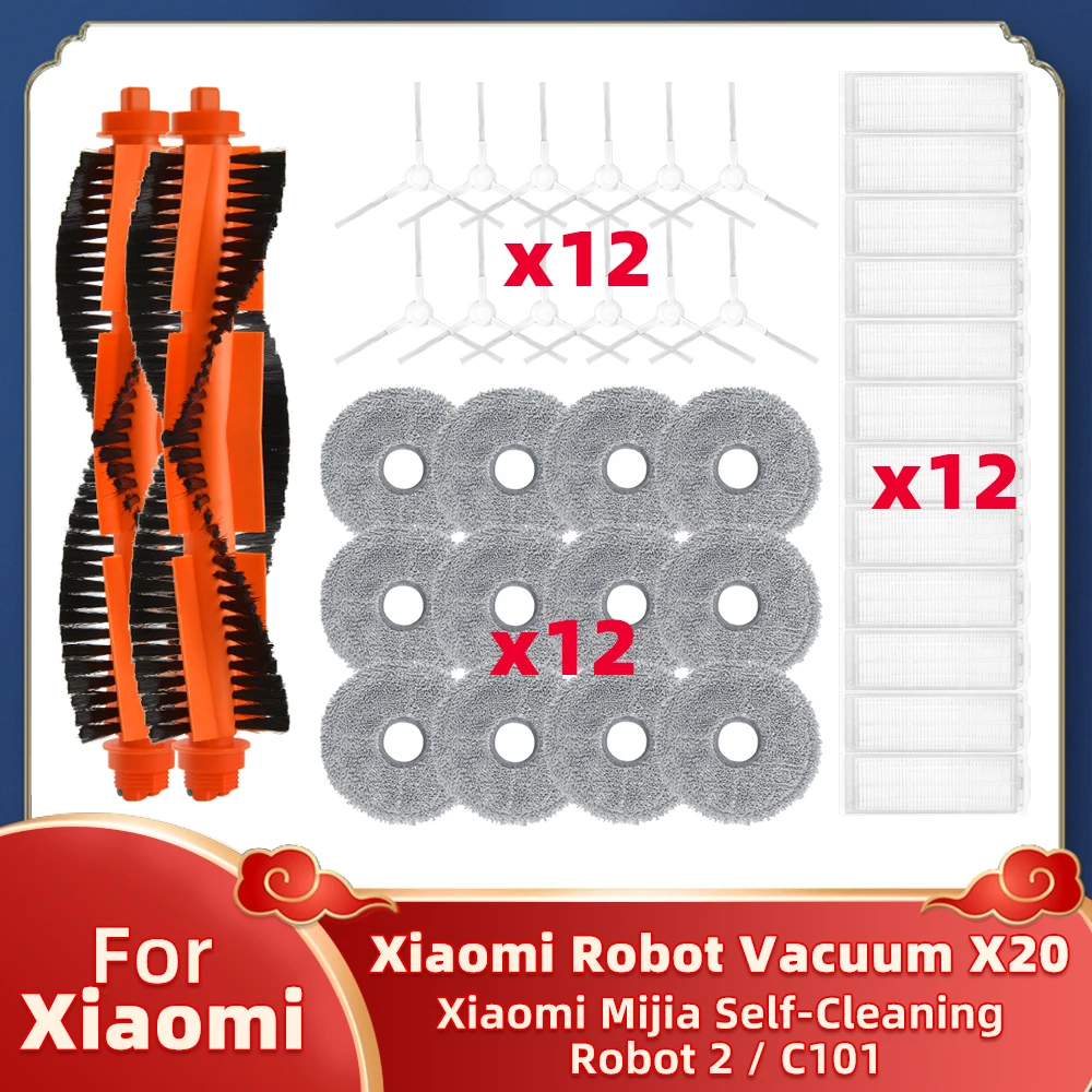 Compatibile Con Xiaomi Robot Vacuum X20 / Xiaomi Mijia Self-Cleaning Robot 2 / C101, Spazzola Principale Laterale, Filtro Hepa, Panni Per Mop, Pezzi D