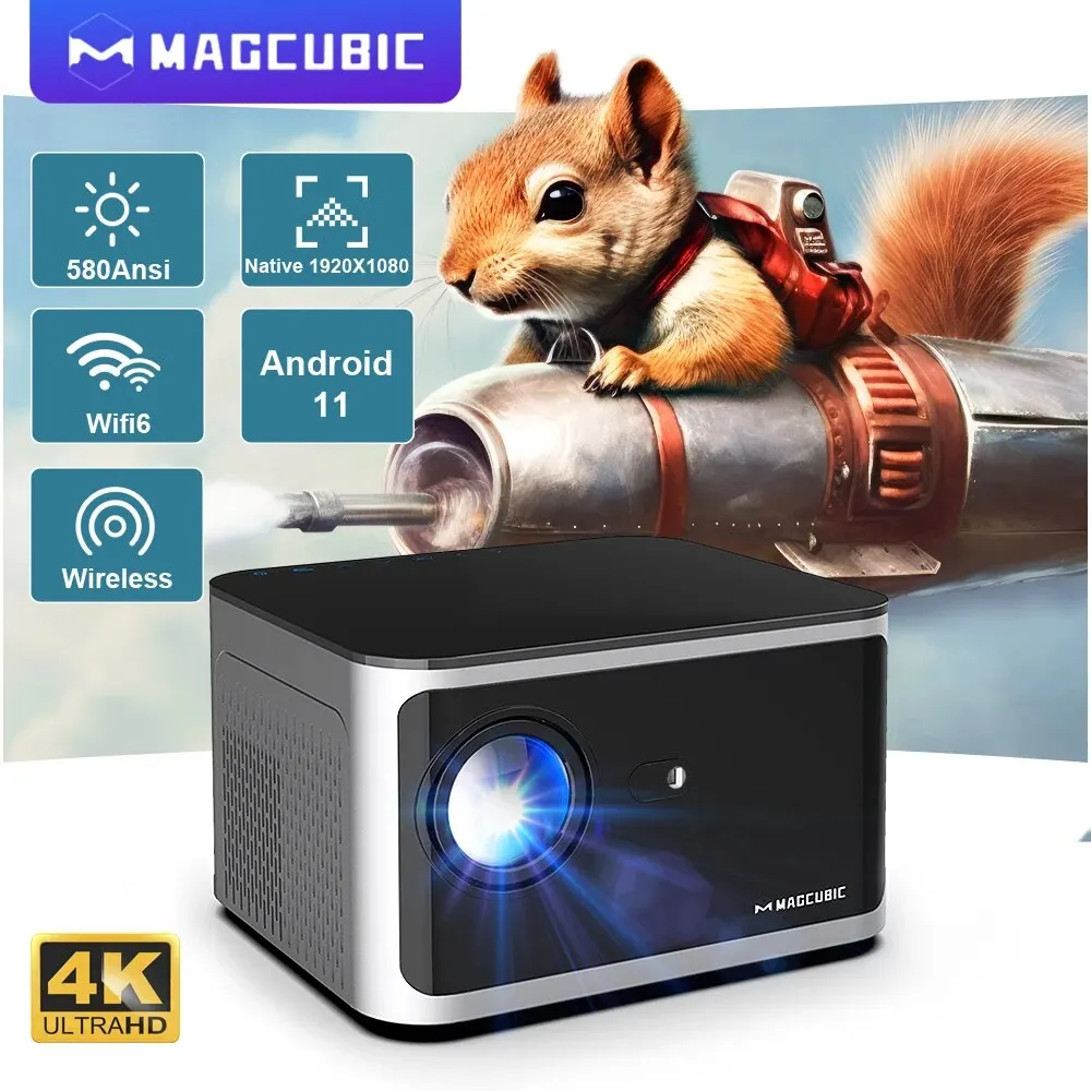 Magcubic Android 11 4K Smart Projector 580Ansi 1920*1080P Full Hd Wifi6 Bt5.0 Allwinner H713 Controllo Vocale Home Cinema Theatre