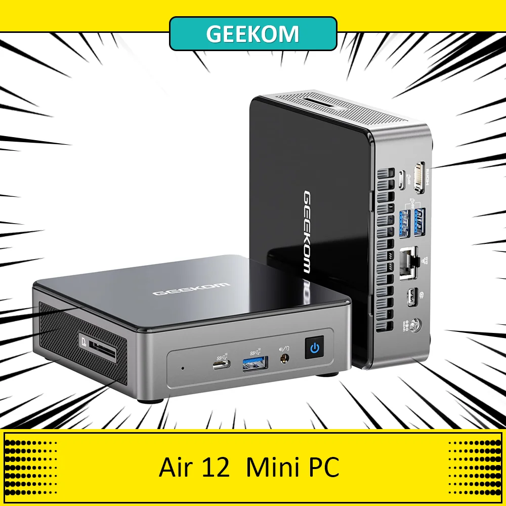 Geekom Air12 Mini Pc, Intel Alder Lake N100 4 Core Fino A 3.4Ghz, 16Gb Ram 512Gb Ssd, Hdmi + Mini Dp 4K 60Hz Display A Doppio Schermo