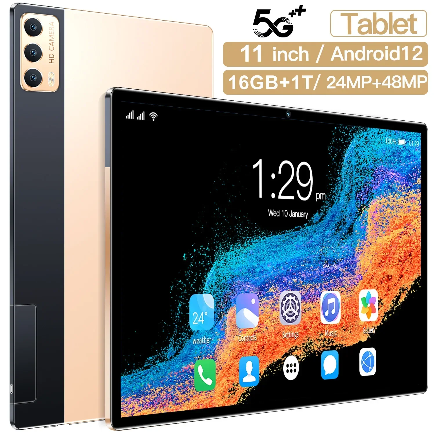 2024 Tablette Android 12 Deca Core, Tabletes 11 Pouces, 16 Go De Ram + 1T, Dean Touaste, 5G Permanence, Bluetooth, Wifi