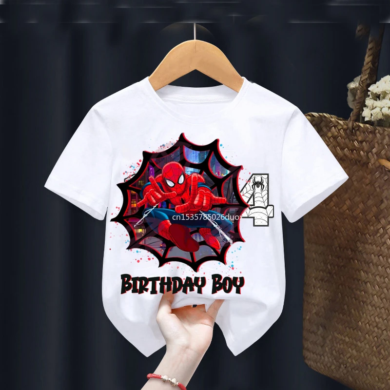 Boy 3 4 5 6 7 8 Camicia Di Compleanno Spiderman Compleanno Nome Personalizzato Camicia Ragazza Bambini Spiderman Compleanno T-Shirt Bianca A Maniche C
