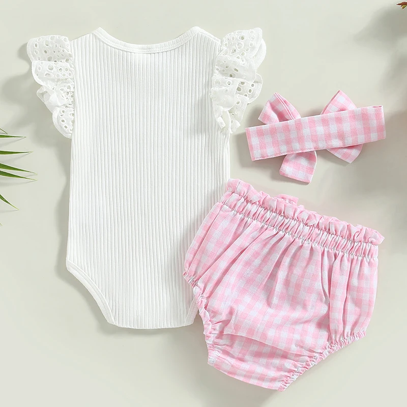 Vestiti Della Neonata Abiti Estivi Per Neonati Pagliaccetto Con Maniche A Balze A Coste Top Pantaloncini Floreali Per Neonati Con Fascia