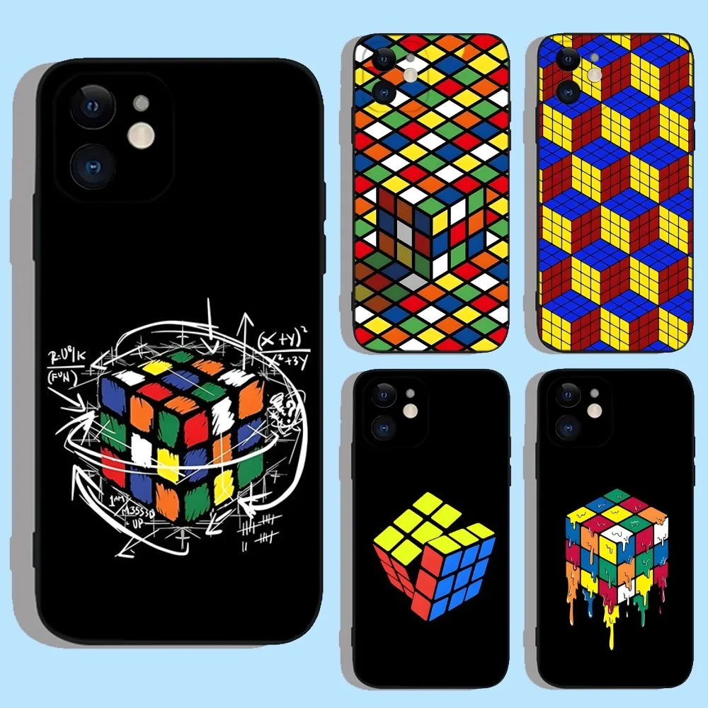 R-Custodia Per Telefono Cubo Di Rubiks Per Apple Iphone 15,14,13,12,11,Xs,Xr,X,8,7,Pro,Max,Plus,Mini Cover Nera In Silicone