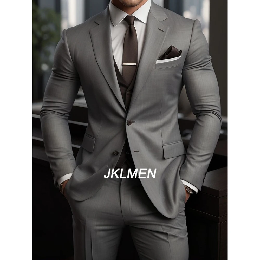 Abiti Da Uomo Di Alta Qualità Abiti Grigi Monopetto Tacca Risvolto Costume Da Sposa Homme 3 Pezzi Giacca Pantaloni Gilet Slim Fit 2024