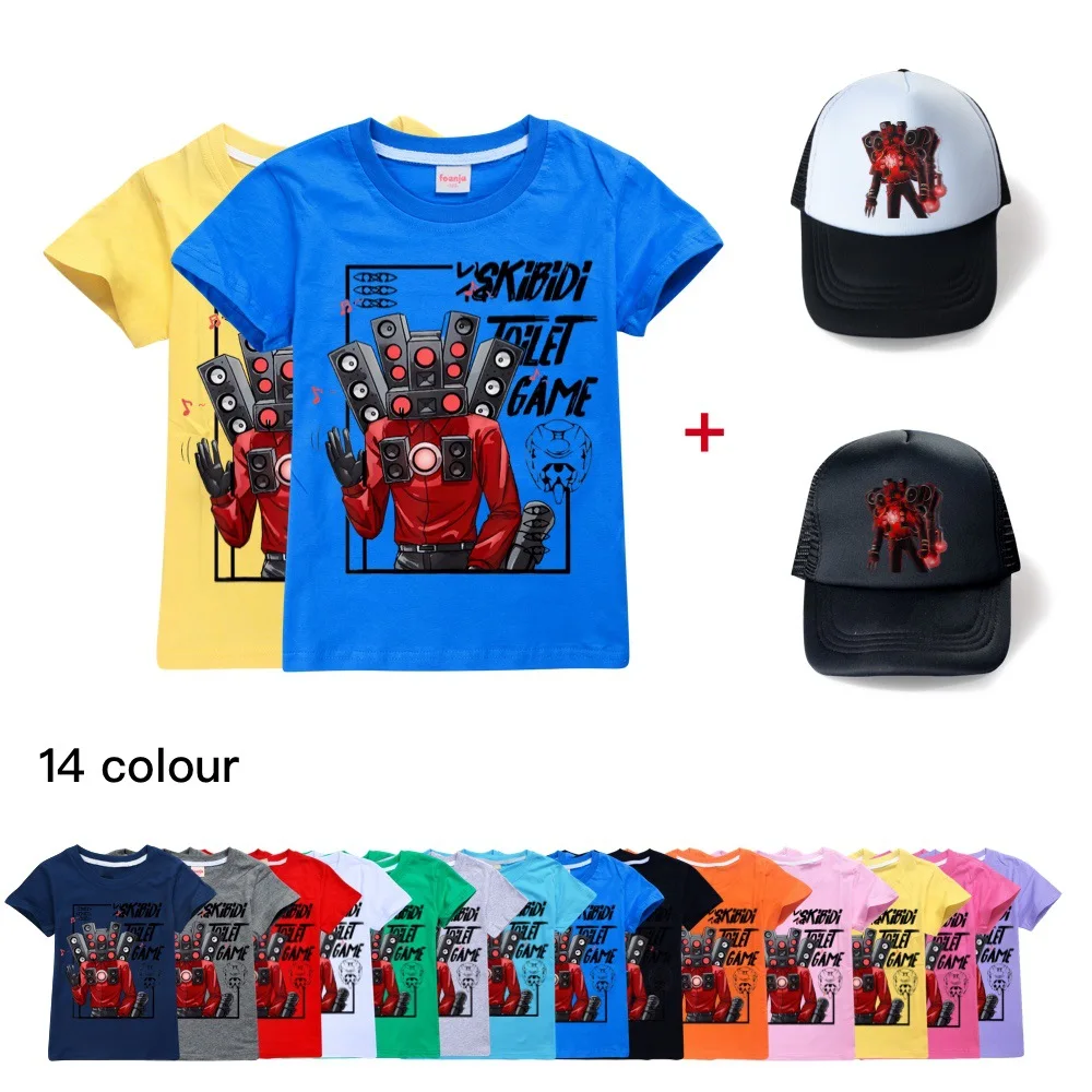 Summer Kids Game Skibidi Toilet T-Shirt Bambini Cartoon Anime T Shirt Toddler Baby Maniche Corte Tshirt E Berretto Da Baseball Cappello