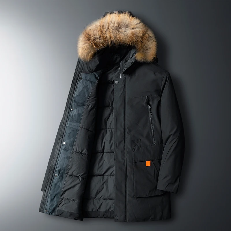 Cappotto Da Uomo Piumino Termico Di Alta Qualità Piumino Spesso Soprabito Parka Invernale Da Uomo Uomo 90% Piumino D'Anatra Bianco Berretto Rimovibile