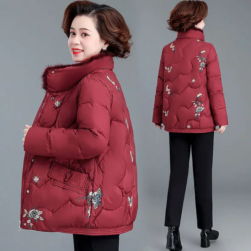 Nuove Donne Giacca Corta Inverno Parka Ricamo Spesso Cotone Imbottito Giacche Cappotti Donna Puffer Parka Oversize Outwear