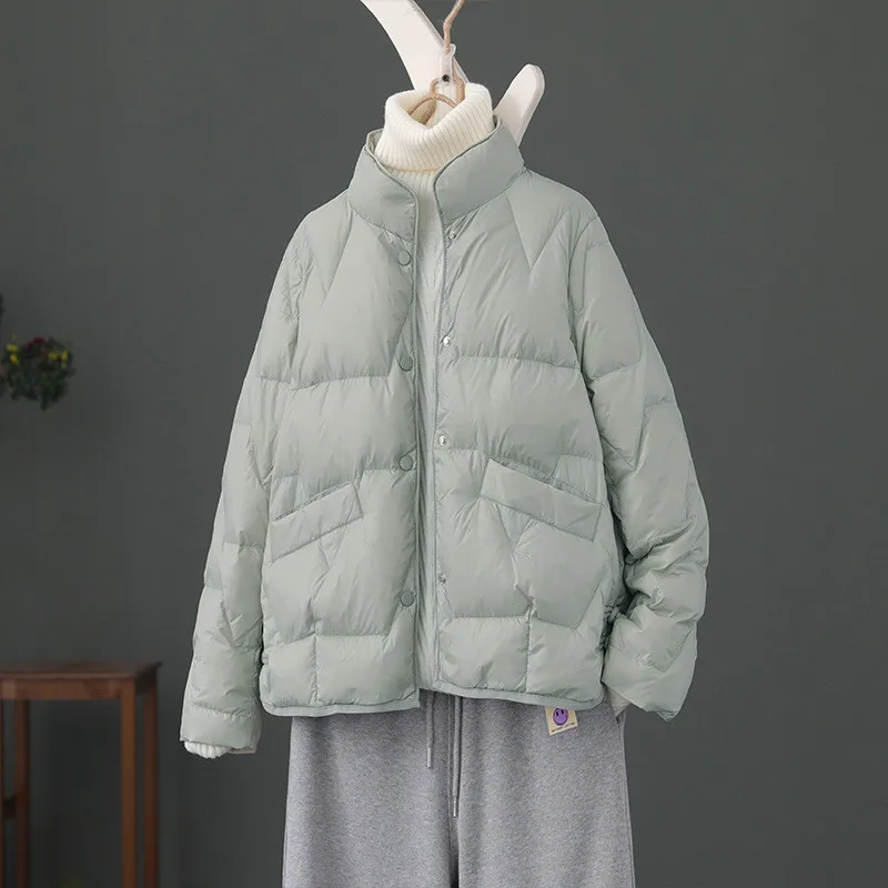 Autunno Inverno Piumino D'Anatra Bianco Spesso Parka Donna Monopetto Piumino Donna Piumino Corto Manica Lunga Capispalla Caldi