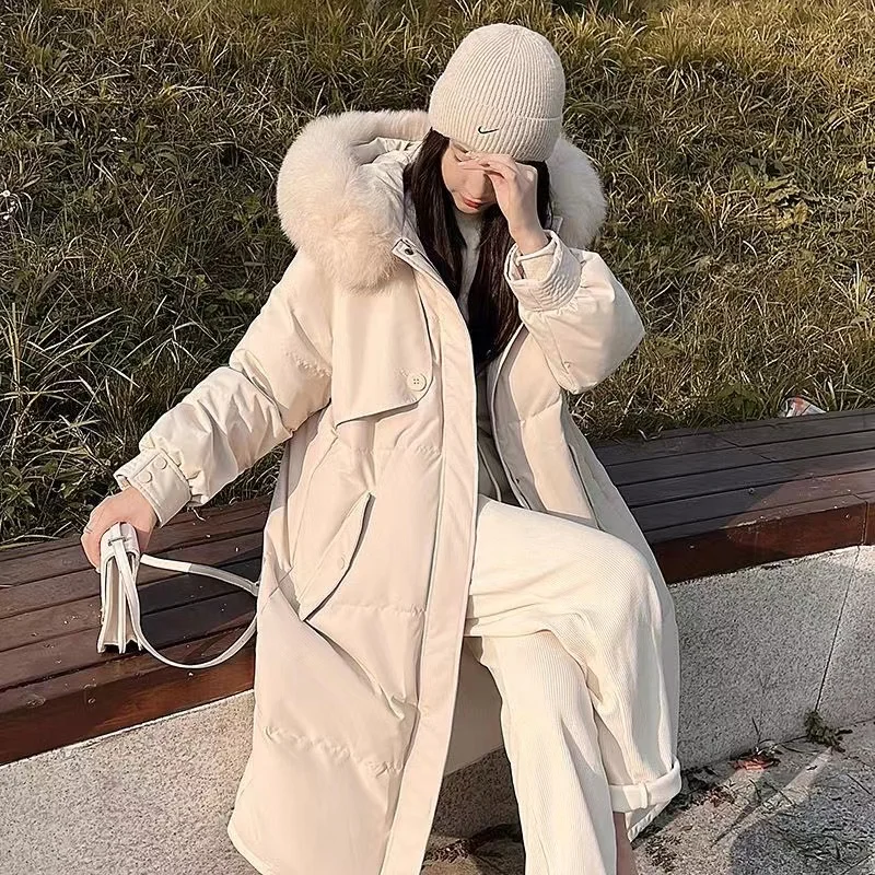2023 Giacca Invernale Donna Parka Moda Coreana Piumino Di Cotone Con Cappuccio Donna Collo Di Pelliccia Puffer Parka Cappotto Lungo Outwear