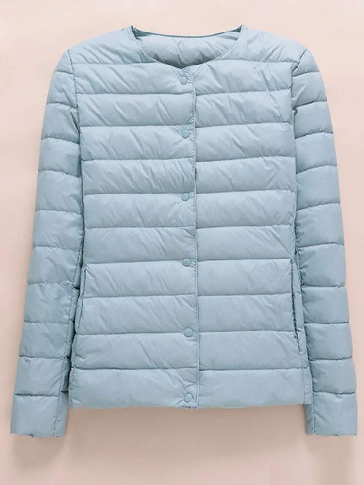 Piumino D'Anatra Donna Piumino Caldo Ultraleggero Witner Capispalla Casual Senza Colletto Lady Elegante Piumino Solido