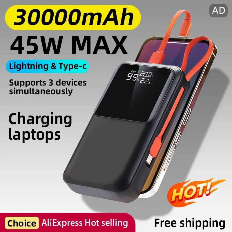 Power Bank Da 20000Mah Con Capacità Reale 45W Ricarica Super Veloce 3 In 1 Power Bank A Ricarica Rapida Per Notebook Iphone Samsung Huawei