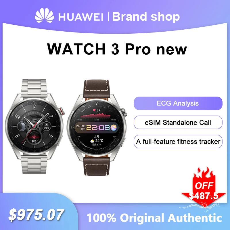 Huawei Watch 3 Pro New Men Smartwatch Ecg Analysis Esim Standalone Call Full Touch Screen Sport Fitness Bluetooth Smart Bracelet