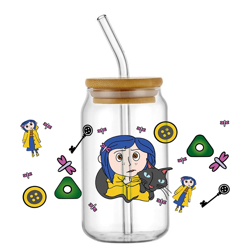 Coraline Uv Dtf Cup Wrap Transfer Per Vetro 16Oz Cartoon Girl Transfers Stickers Cup Decalcomanie