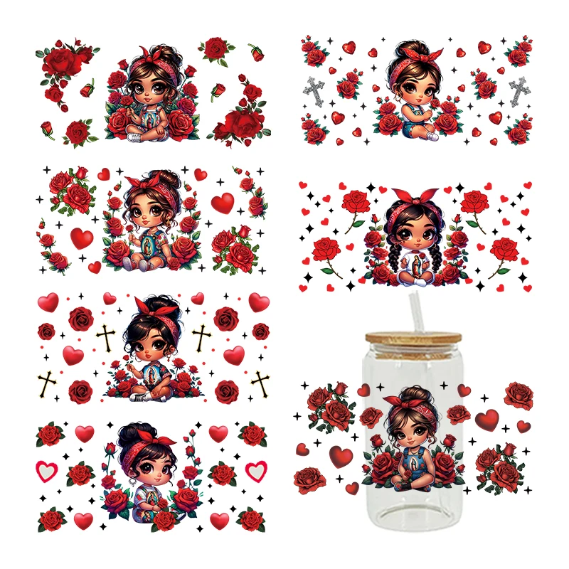 Cartoon Girl 3D Uv Dtf Transfer Stickers Libbey Cup Wrap Iron Per Vetro 16Oz D14832