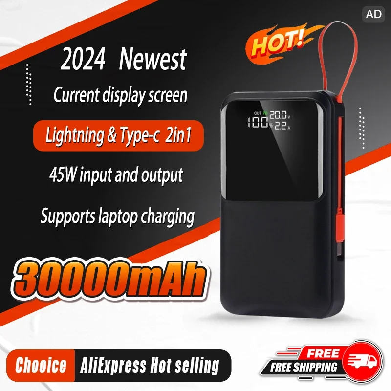 Power Bank Da 30000Mah Con Capacità Reale 45W Ricarica Super Veloce 3 In 1 Power Bank A Ricarica Rapida Per Iphone Samsung Huawei Laptop