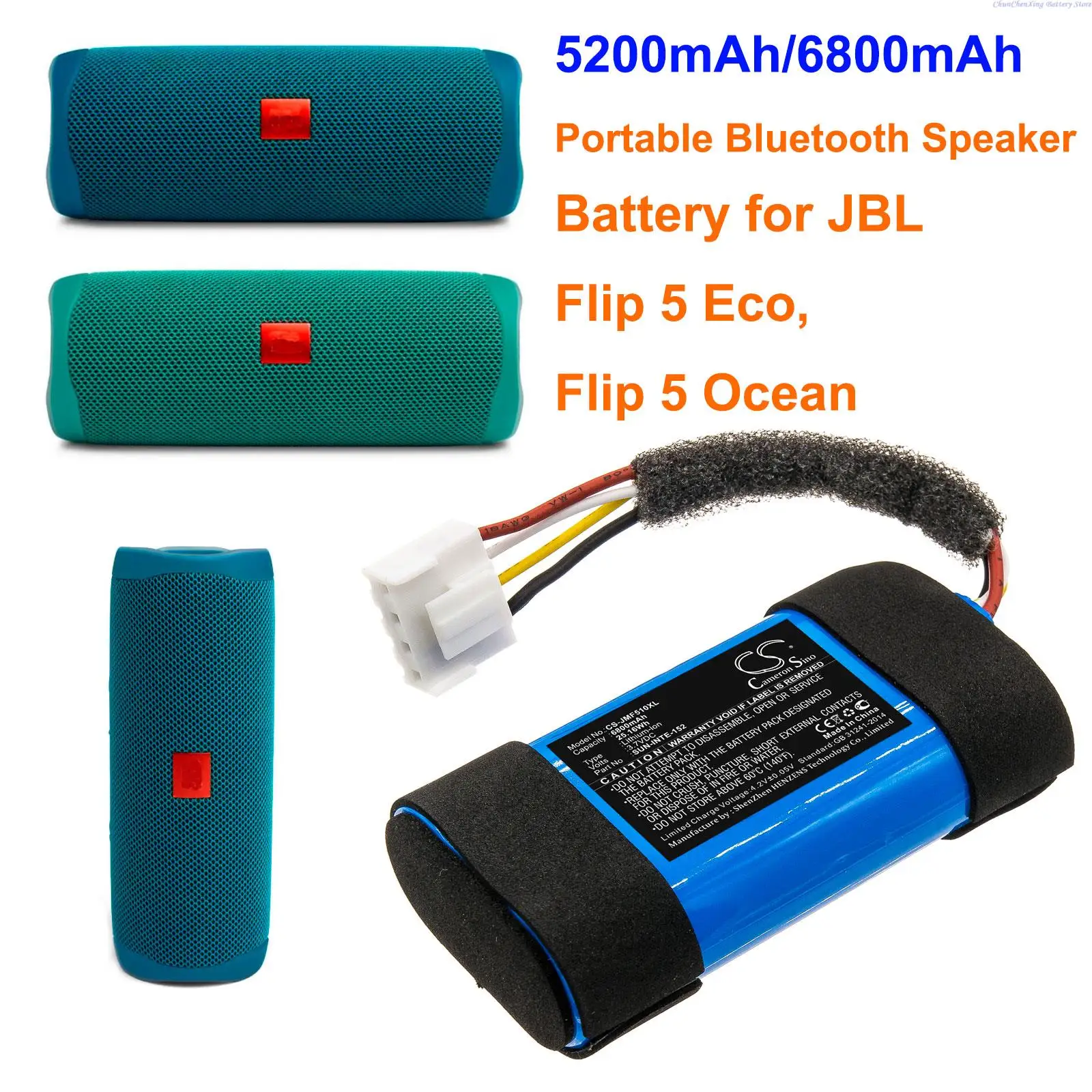 Batteria Altoparlante 5200Mah/6800Mah Per Jbl Flip 5 Eco, Flip 5 Ocean