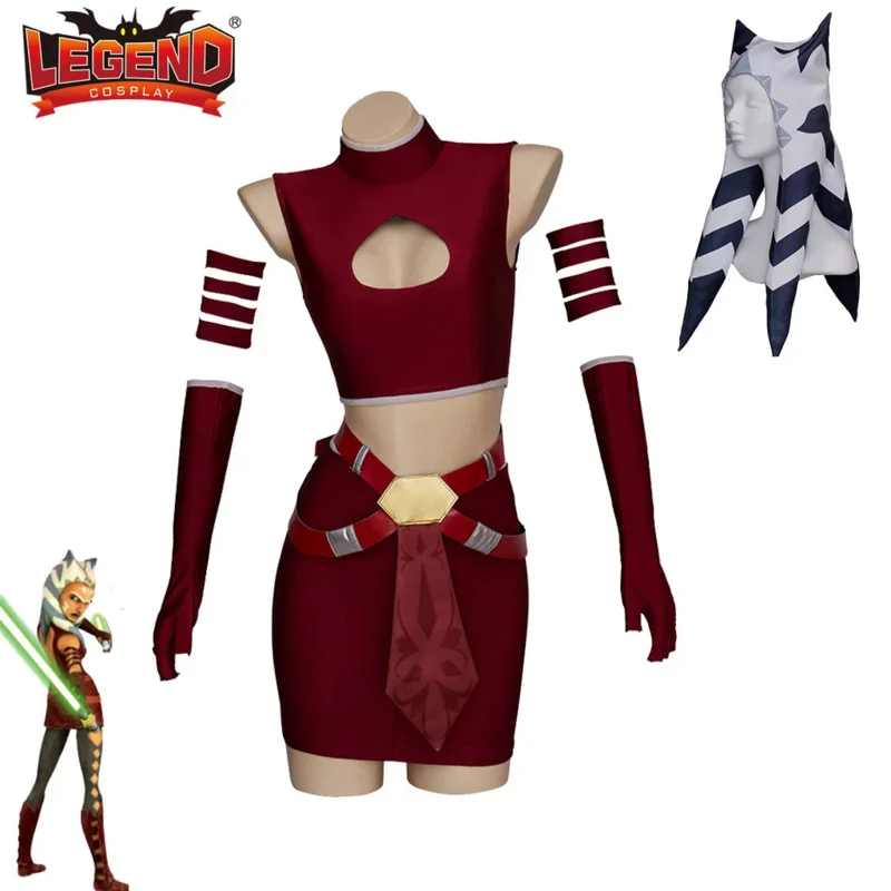 Ahsoka Tano Costume Cosplay Vestito Rosso Star Costume Wars Ahsoka Cosplay Clone Outfit Wars Costume Con Copricapo Donna Adulto