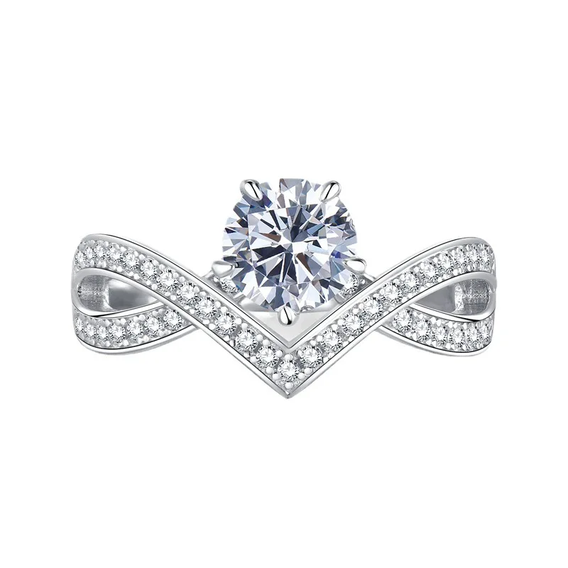 2023 New S925 Silver Classic One Carat White Diamond Ring Women'S European E American Diamond Ring Wedding Ring Ring