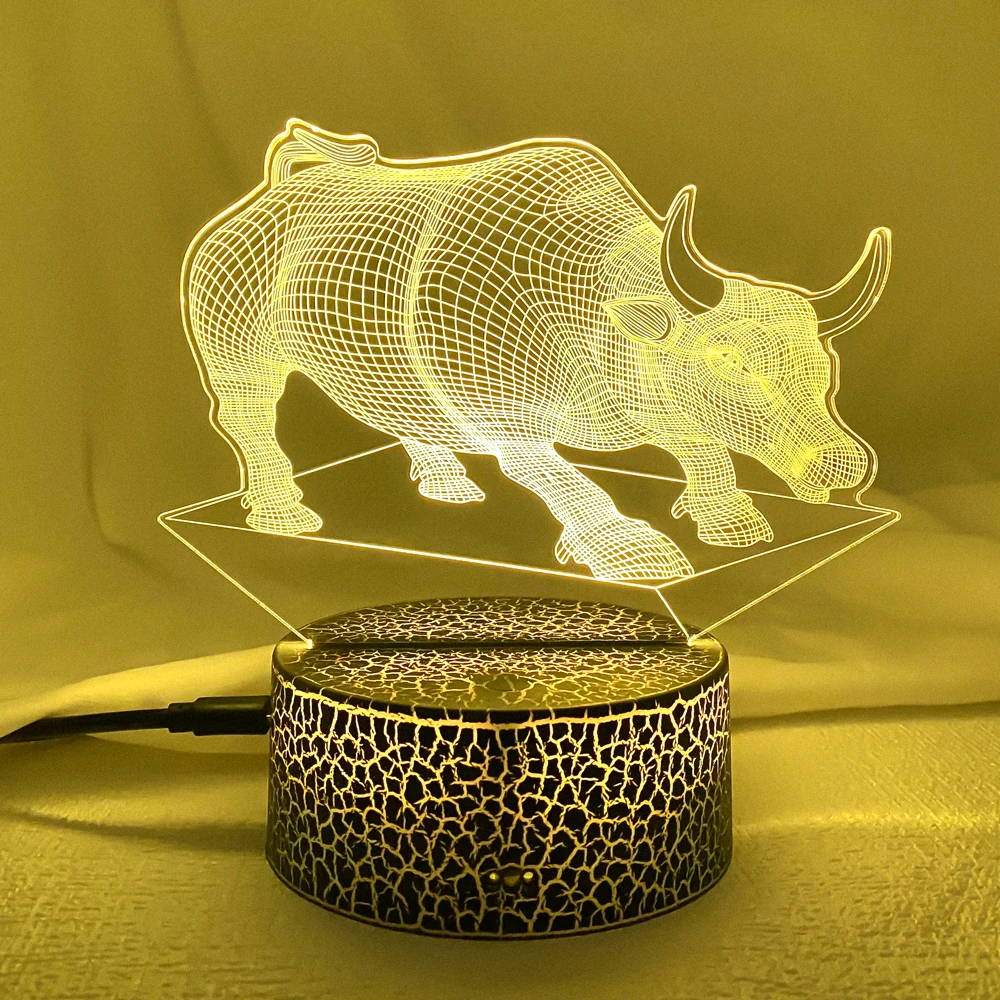 Nuovo 3D Led Light Night Creative Strong Bull Kids Lampade Da Tavolo Ologramma Illusion Camera Da Letto Soggiorno 7 Colori Usb Led Light Lamps