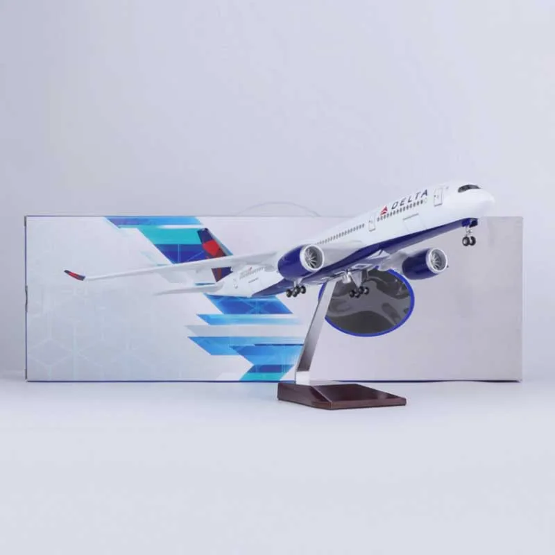 47Cm 1/142 Scala Aeroplano A350 Delta Modello Aereo Led Light Landing Gear Diecast Resin Plane Model Toy Collection Display Fans