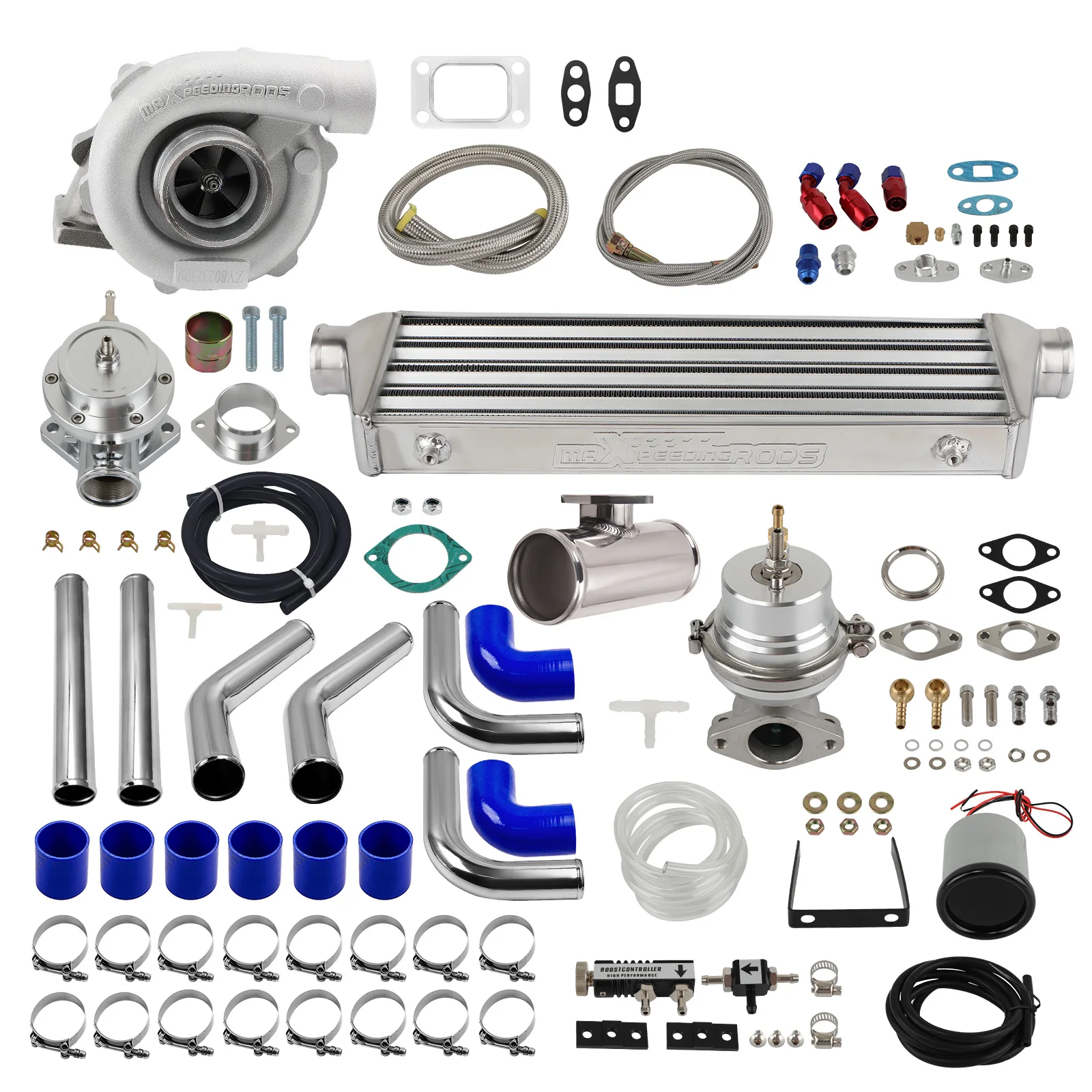 Per Maxpeedingrods Universal T04E T3 T4 Turbo Kit 350Hp Wastegate + Intercooler + Piping + Bov
